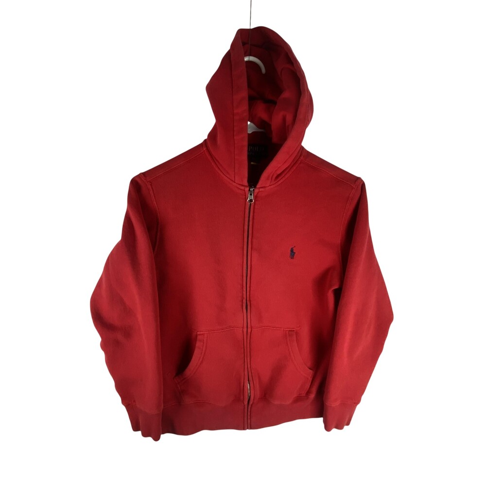 Polo Ralph Lauren Hoodie Kids 10-12 Red Full Zip Fleece Logo Winter Jacket